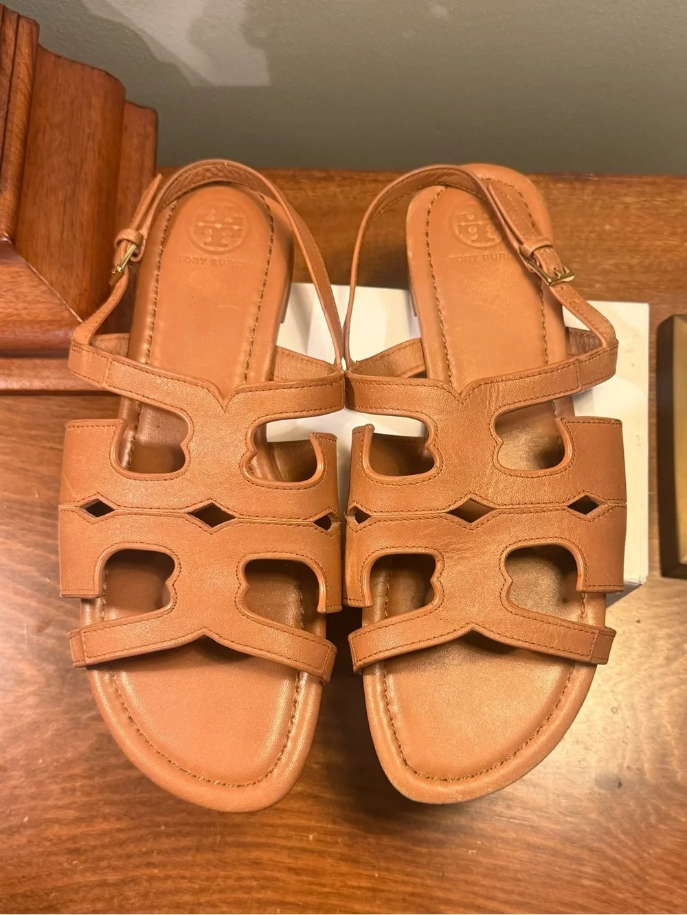 Tory Burch Cognac Leather Cutout Slingback Sandals Size 8